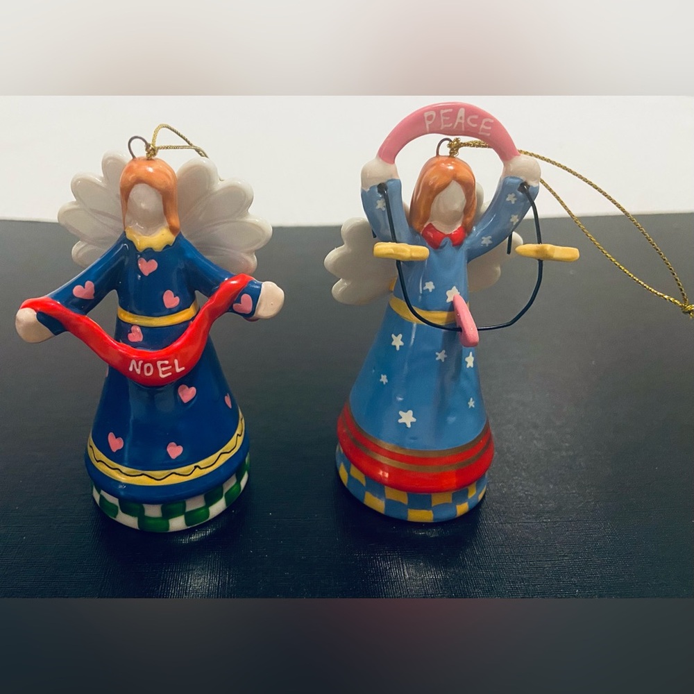 Ceramic Angel Holiday Ornaments with NOEL & JOY (2)Excellent Condition